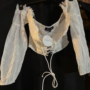 Parisian eyelet lace up crop top